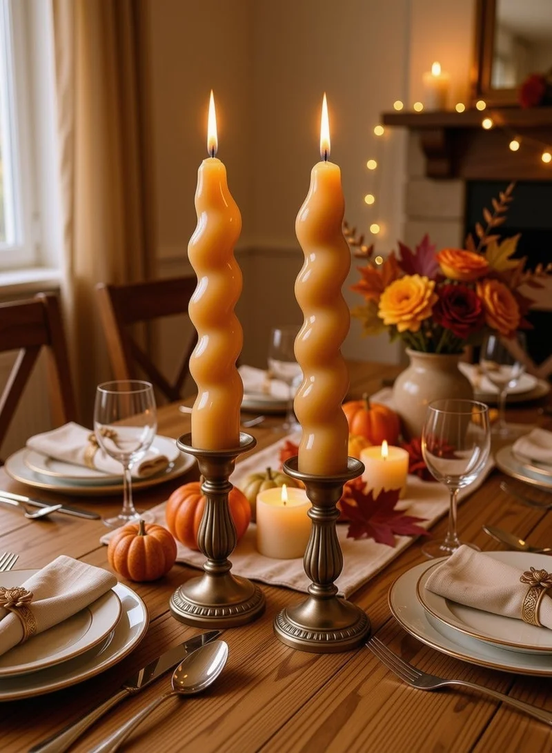 Florence Spiral Taper Candles Set of 2, Unscented Brown Candles for Dining Table, Candle Holders and Home Decor, Decorative Dinner Candles