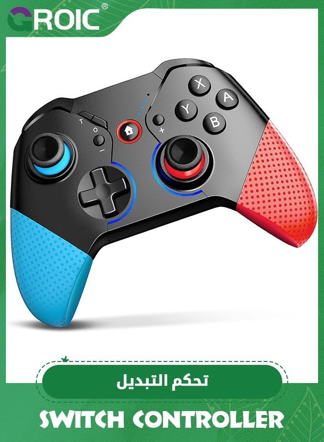 Blue  Red Switch Controller for Nintendo with Wake Up, Bluetooth Gamepad Remote Grip Macro Motion Vibration Turbo RGB Light, Wireless Pro Joy Con Kids - Image 1