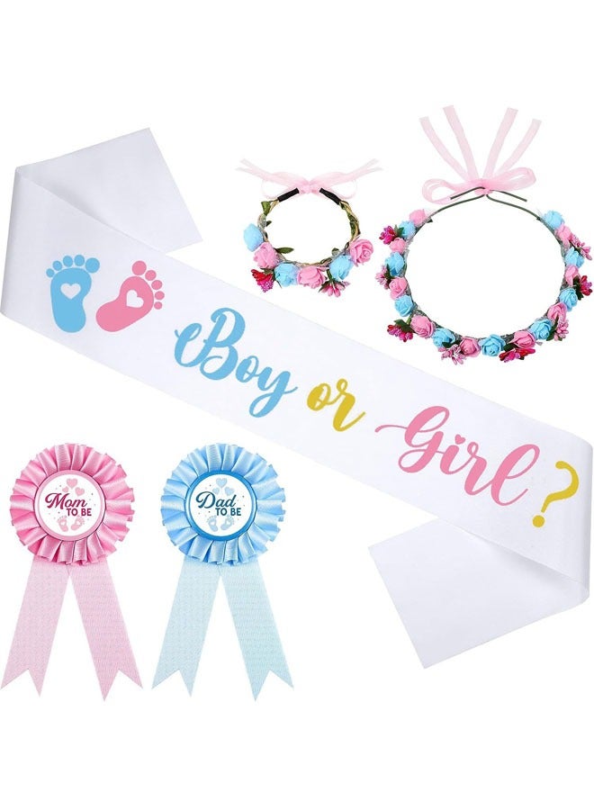 5PCS Daddy and Mommy to Be Boy or Girl Etiquette Belt, Gender Revealing Theme Party Decoration Corolla Bracelet Shoulder Strap Bracelet  - Image 1