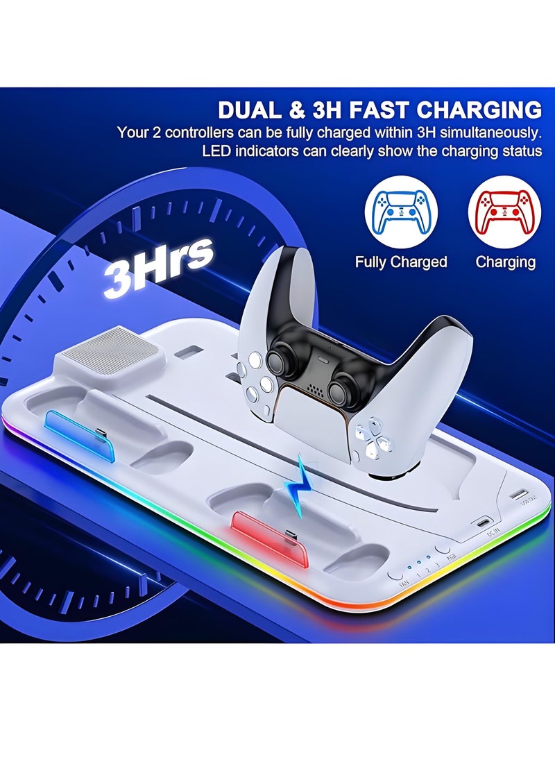 HOOPZOZA PS5 Stand and Cooling Station with Dual Controller Charging Station for Sony PlayStation 5 Console, PS5 Accessories Incl. Controller Charger, Cooling fan, Headset holder ( Fit PS5 FAT , SLIM ,SLIM PRO Versions) White  - Image 5