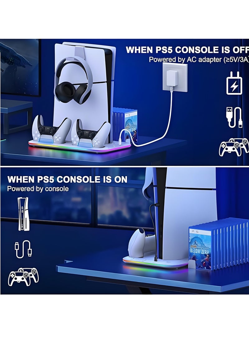 HOOPZOZA PS5 Stand and Cooling Station with Dual Controller Charging Station for Sony PlayStation 5 Console, PS5 Accessories Incl. Controller Charger, Cooling fan, Headset holder ( Fit PS5 FAT , SLIM ,SLIM PRO Versions) White  - Image 3