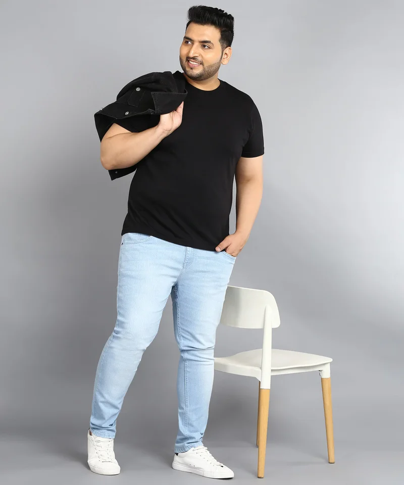 Urbano Fashion  Urbano Plus Men's Ice Blue Regular Fit Washed Jeans Stretchable  | Best Price UAE
