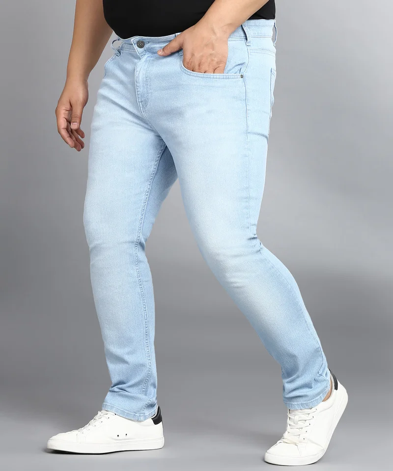 Urbano Fashion  Urbano Plus Men's Ice Blue Regular Fit Washed Jeans Stretchable  | Best Price UAE