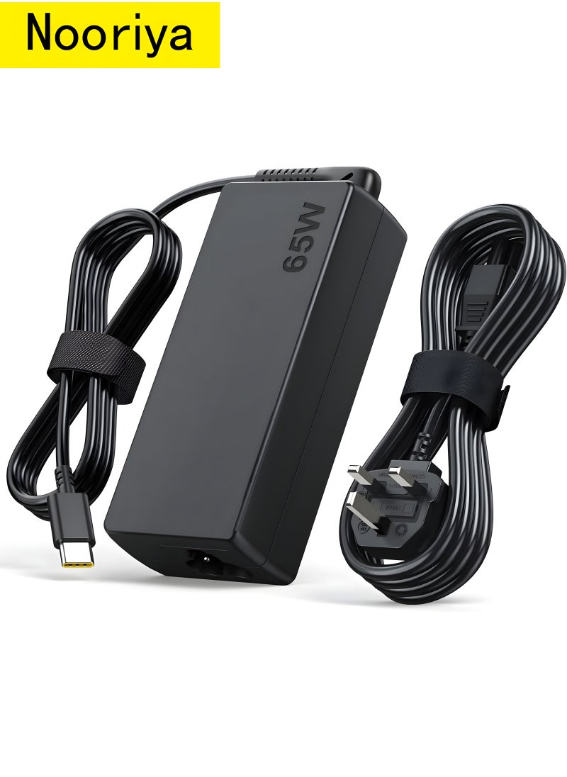 Nooriya 65W 45W USB-C Laptop Charger Compatible with Lenovo ThinkPad T480 T570 E490 E580 T14 T15 Chromebook 300e 500e Yoga C930 HP Elitebook 1030 1040 Zbook 14u 15u Dell ASUS Acer Power Adapter  - Image 1