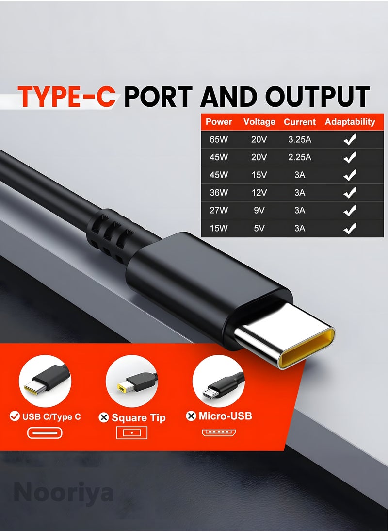 Nooriya 65W 45W USB-C Laptop Charger Compatible with Lenovo ThinkPad T480 T570 E490 E580 T14 T15 Chromebook 300e 500e Yoga C930 HP Elitebook 1030 1040 Zbook 14u 15u Dell ASUS Acer Power Adapter  - Image 3