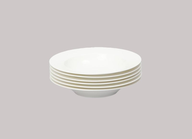 HomeVss Bone China Rim Shape Elegance White SoupPasta PlateBowl 10oz Case of 6 - Image 1