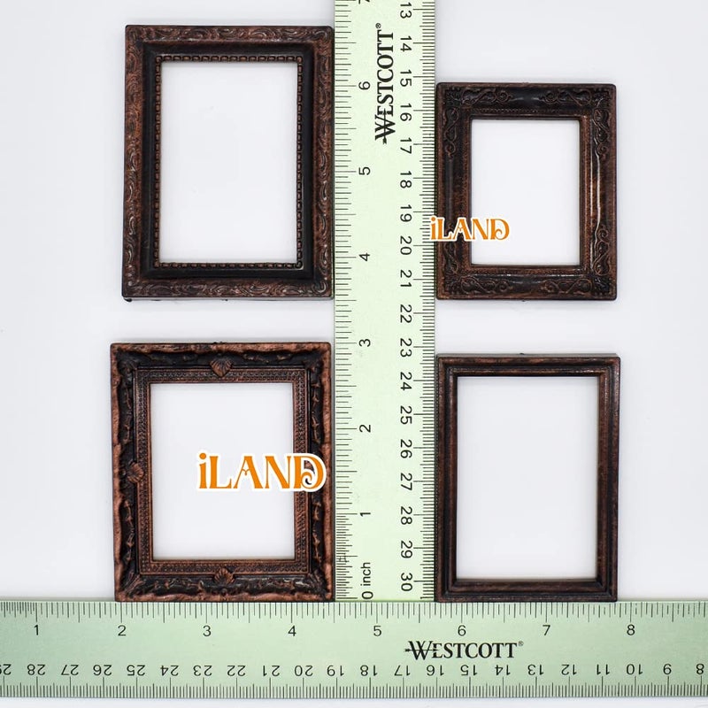 iLAND Miniature Dollhouse Accessories  4 Dollhouse Picture Frames Set w/Printed Paintings (4 Dark Brass Frames w/ 8 Pictures) - Image 2