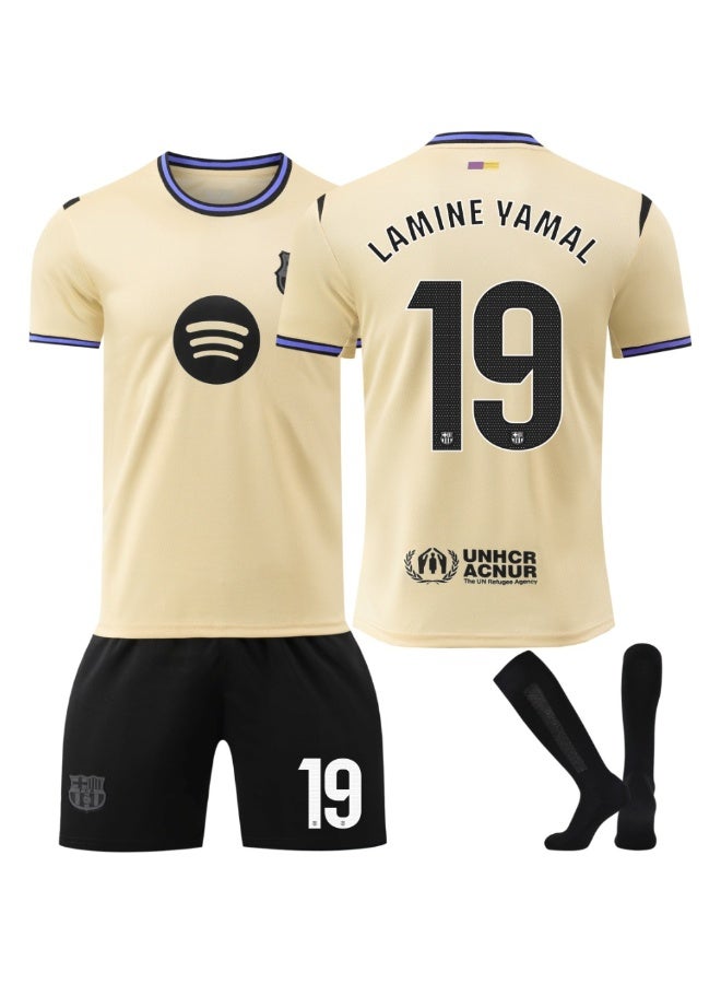 برشلونة 2025-2026 الموسم #19 لامين يامال لكرة القدم جيرسي السراويل الجوارب مجموعة حجم الأطفال وحجم الكبار ، هدية للجماهير والأصدقاء - Image 1