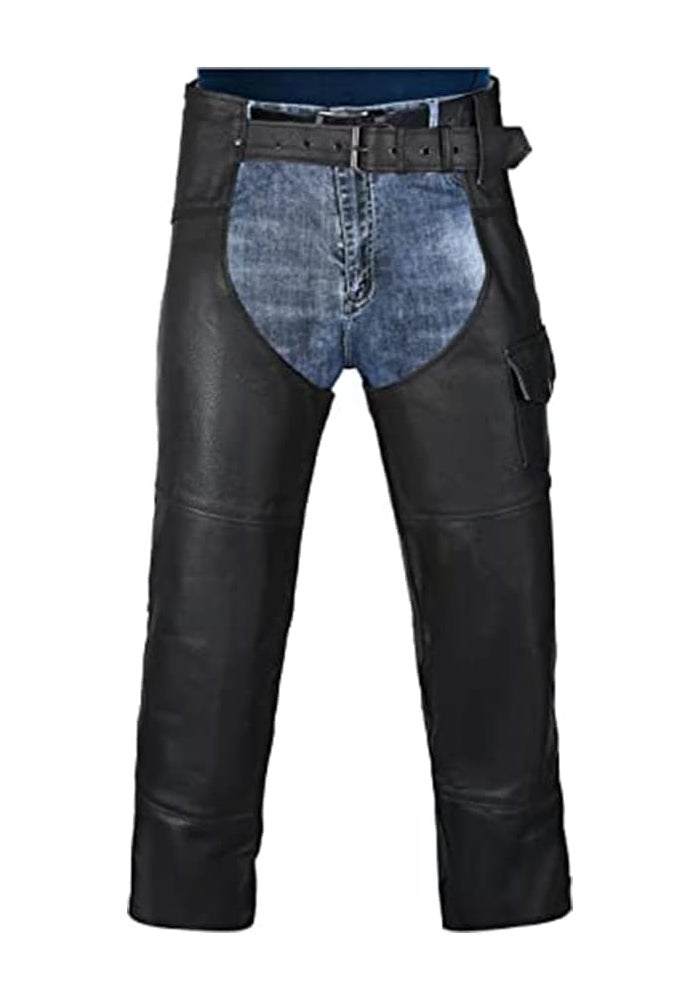 HWK Motorcycle Leather Chaps for Men and Women - Black Road Rash Protection Chaps - Image 1
