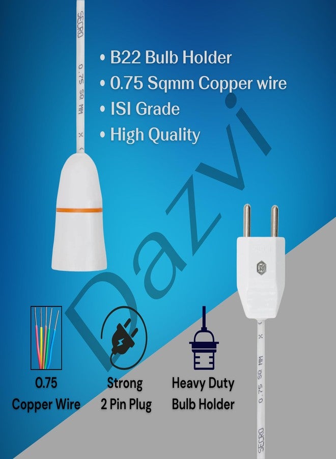 DAZVI Extension Cable Bulb Holder with Plug Socket & Flexible Extension Wire 2-Pin, Portable Lamp Holder for Home, Office, Festive Lighting Diwali Christmas Parties | 2/4/6/8/10 m – Made in India (2 Meter) - Image 3
