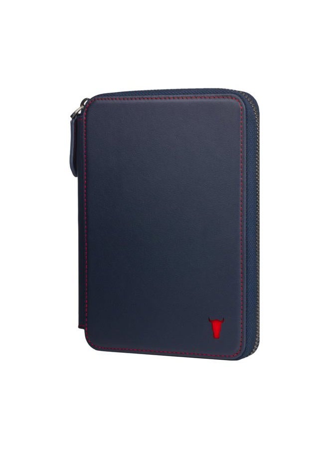 TORRO Travel Wallet – Genuine Leather Travel Organiser with Passport Holder and Detachable Cardholder (Blue)  - Image 1