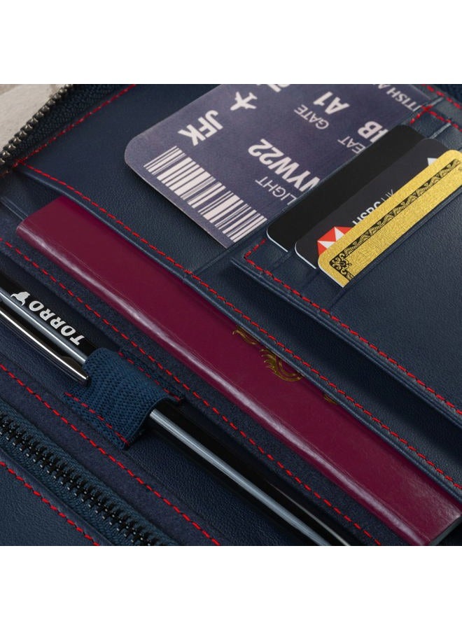 TORRO Travel Wallet – Genuine Leather Travel Organiser with Passport Holder and Detachable Cardholder (Blue)  - Image 5
