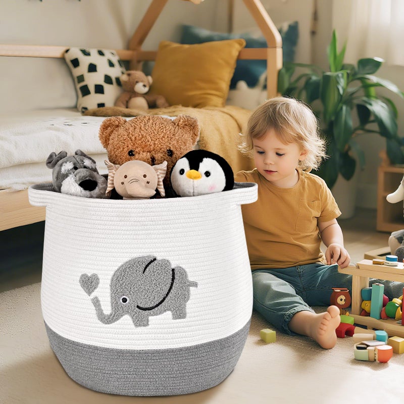 Degeyoyo Large Baby Laundry Basket, Gray Laundry Hamper for Baby, Toy and Blanket Storage Basket, Cotton Rope Baskets for Organizing 17"x15.7" - Image 2