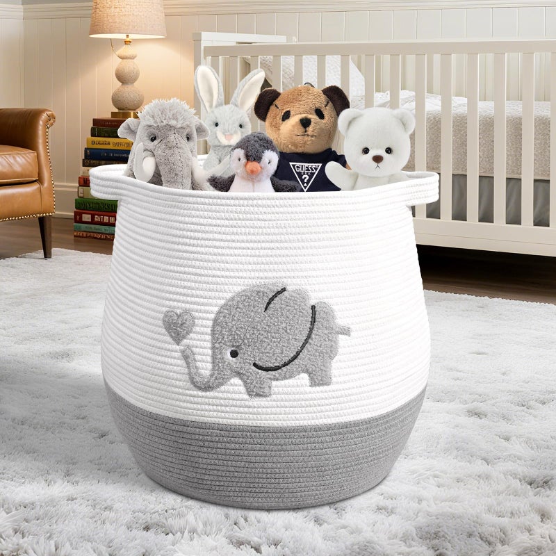 Degeyoyo Large Baby Laundry Basket, Gray Laundry Hamper for Baby, Toy and Blanket Storage Basket, Cotton Rope Baskets for Organizing 17"x15.7" - Image 5