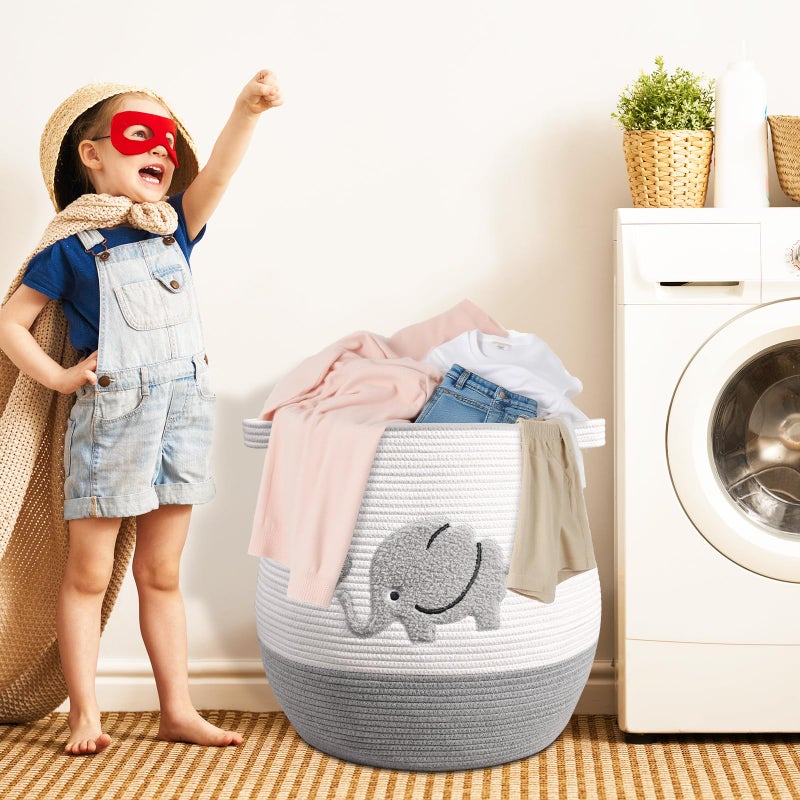 Degeyoyo Large Baby Laundry Basket, Gray Laundry Hamper for Baby, Toy and Blanket Storage Basket, Cotton Rope Baskets for Organizing 17"x15.7" - Image 4