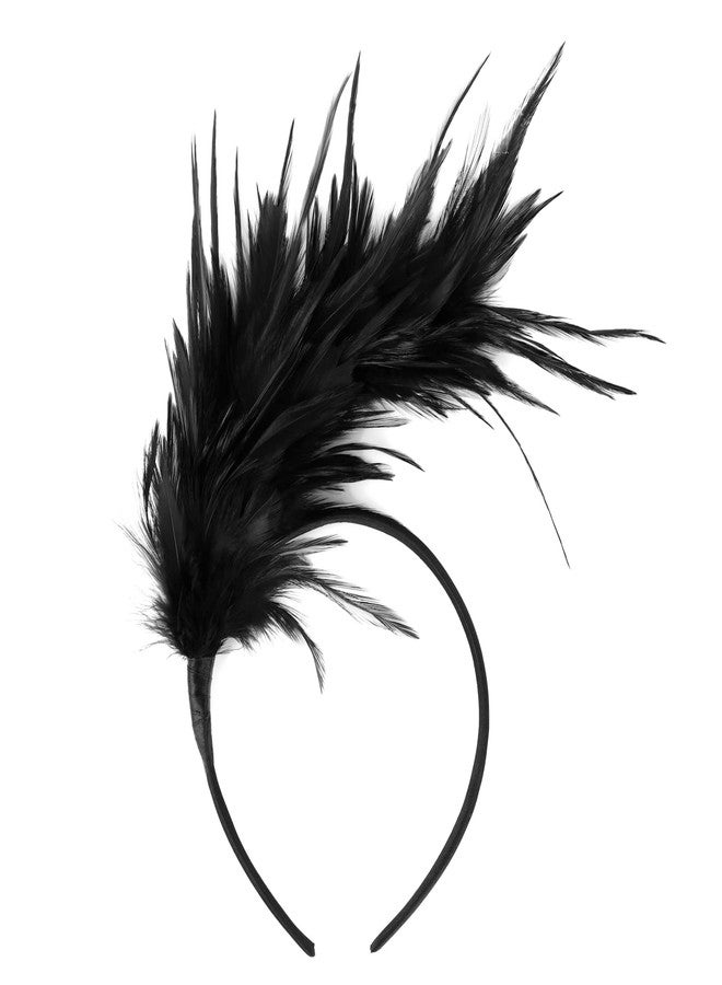 MWOOT 1920s Fascinator Feather Headband, Hair Accessories Kentucky Derby Headpiece for Cocktail Wedding Tea Party Decoration(Black) - Image 1