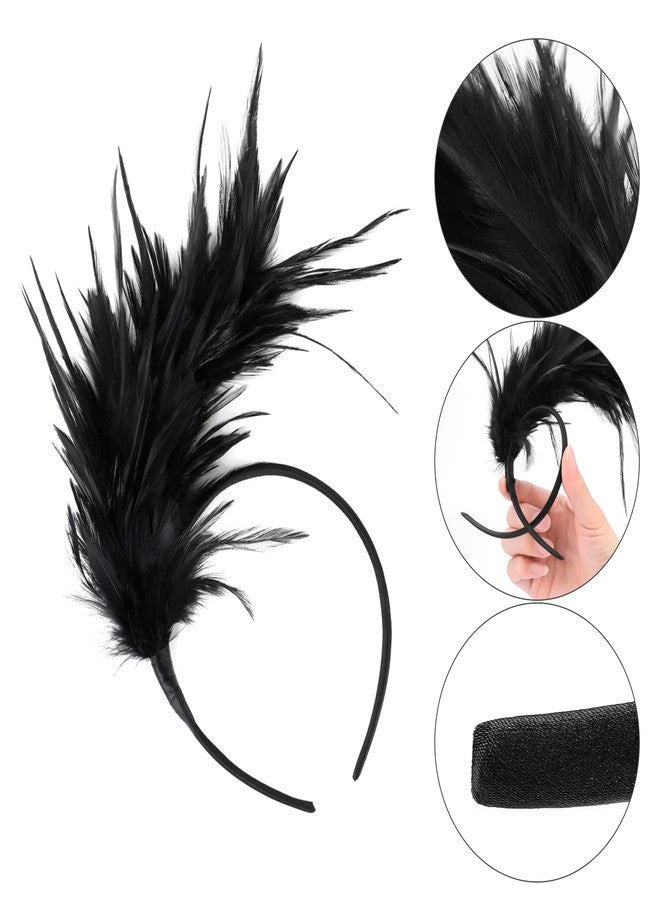 MWOOT 1920s Fascinator Feather Headband, Hair Accessories Kentucky Derby Headpiece for Cocktail Wedding Tea Party Decoration(Black) - Image 5