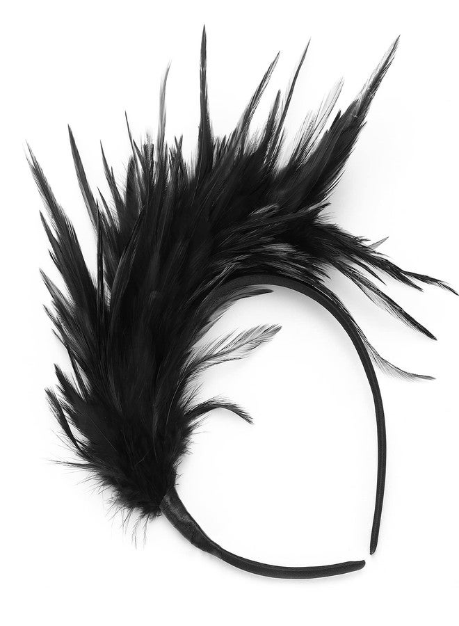 MWOOT 1920s Fascinator Feather Headband, Hair Accessories Kentucky Derby Headpiece for Cocktail Wedding Tea Party Decoration(Black) - Image 3