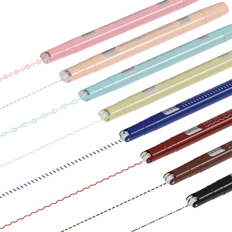 AECHY Colored Curve Pens, Dual Tip Pens with 6 Different Curve Shapes & 8 Colors Fine Tips, Planner Pens For Writing Journaling Note Taking Drawing Scrapbook Art School Supplies(Classic) - Image 1
