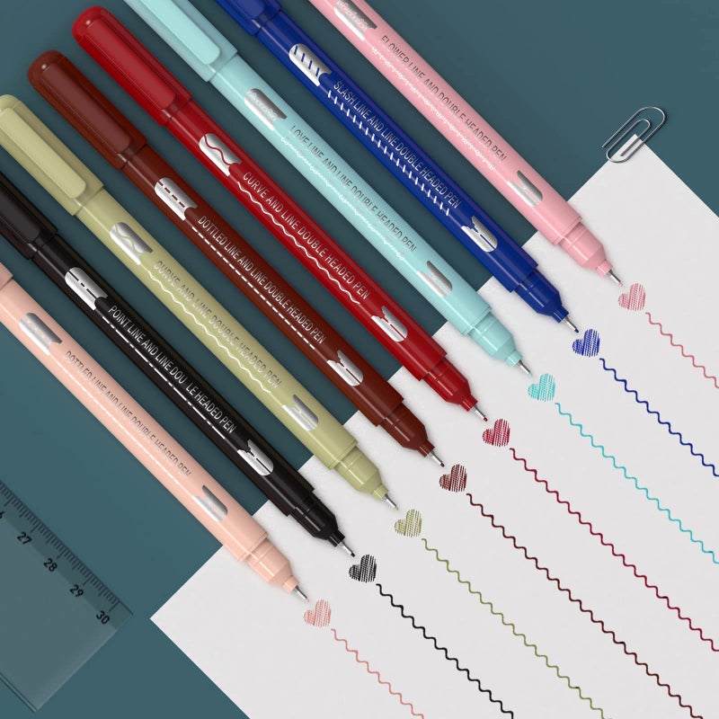AECHY Colored Curve Pens, Dual Tip Pens with 6 Different Curve Shapes & 8 Colors Fine Tips, Planner Pens For Writing Journaling Note Taking Drawing Scrapbook Art School Supplies(Classic) - Image 4