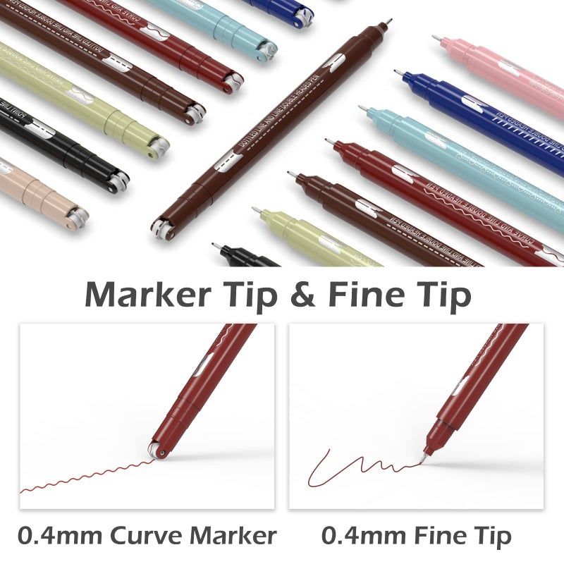 AECHY Colored Curve Pens, Dual Tip Pens with 6 Different Curve Shapes & 8 Colors Fine Tips, Planner Pens For Writing Journaling Note Taking Drawing Scrapbook Art School Supplies(Classic) - Image 2