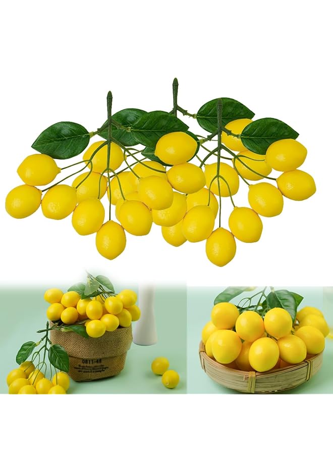 erorex Lifelike Artificial Lemon Fruit Branches 3Pcs Lifelike Simulation Fruit For Vase And Home Party Decoration Realistic Fake Lemon Stems For Indoor Decor - Image 1