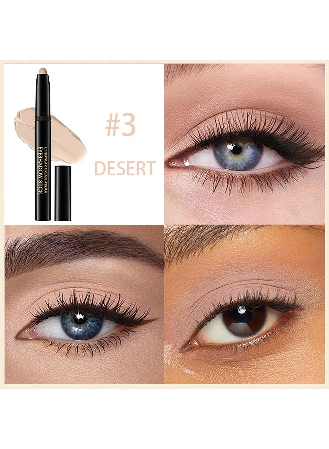 lakerain Longwear Crease-Proof Eyeshadow Stick, Waterproof Cream Eyeshadow Stick, Dark Brown Matte Eye Shadow Sticks, Cream to Powder Eyeshadow Crayon, Buildable & Blendable Long-Lasting Eye Shadow Stick, Vegan & Cruelty-Free #3 DESERT - Image 2