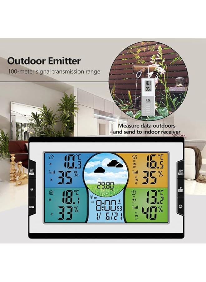 erorex Digital Multifunctional Clock Rf 4 Channels Indoor And Outdoor Temperature And Humidity Indicator With Warning Alarm Meteorological Station Weather Forecast Air Pressure Large Color Display With  - Image 4