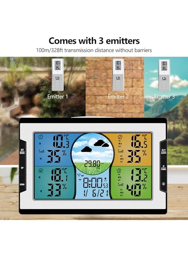 erorex Digital Multifunctional Clock Rf 4 Channels Indoor And Outdoor Temperature And Humidity Indicator With Warning Alarm Meteorological Station Weather Forecast Air Pressure Large Color Display With  - Image 5