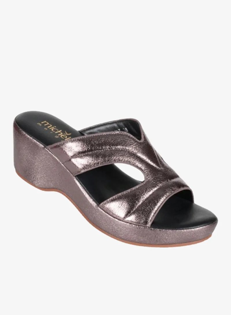 ميشيل مورجان صنادل ميشيل مورغان نسائية بكعب ويدج بلون البيوتر