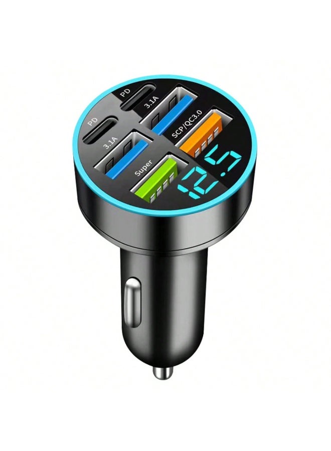 6 Ports Fast Car Charger with Voltage Monitor,Car Cigarette Lighter USB Charger (PD+QC3.0) Compatible with iphone13/14/15 & Most Android Models,Car Must Haves USB C Car Charger (1PCS) - Image 2