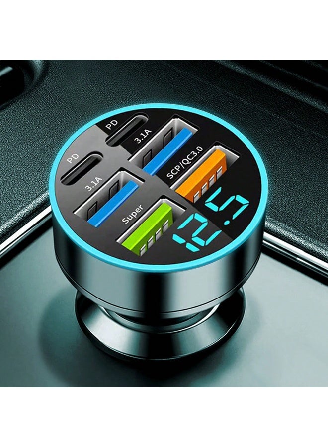 6 Ports Fast Car Charger with Voltage Monitor,Car Cigarette Lighter USB Charger (PD+QC3.0) Compatible with iphone13/14/15 & Most Android Models,Car Must Haves USB C Car Charger (1PCS) - Image 1