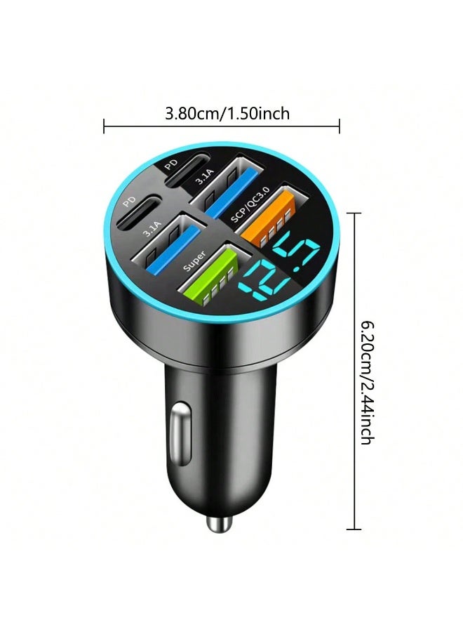 6 Ports Fast Car Charger with Voltage Monitor,Car Cigarette Lighter USB Charger (PD+QC3.0) Compatible with iphone13/14/15 & Most Android Models,Car Must Haves USB C Car Charger (1PCS) - Image 3