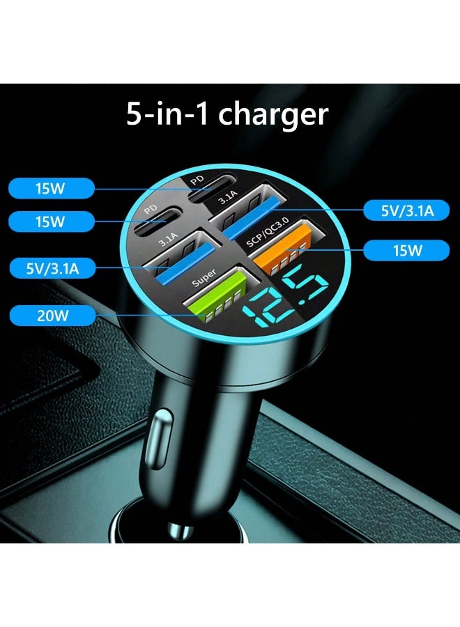 6 Ports Fast Car Charger with Voltage Monitor,Car Cigarette Lighter USB Charger (PD+QC3.0) Compatible with iphone13/14/15 & Most Android Models,Car Must Haves USB C Car Charger (1PCS) - Image 4