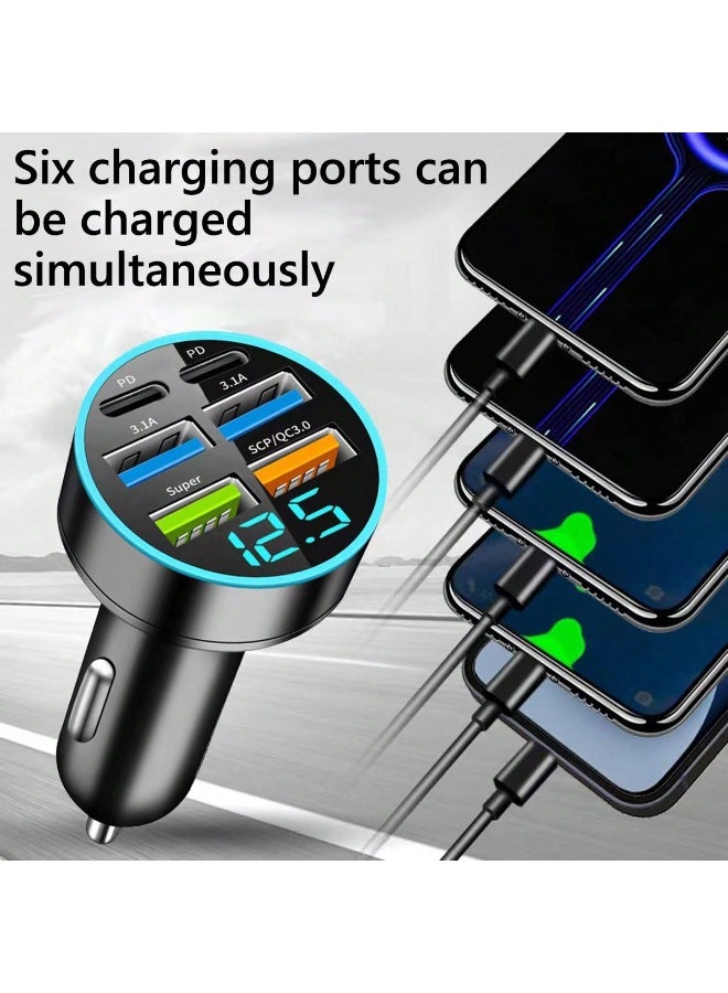6 Ports Fast Car Charger with Voltage Monitor,Car Cigarette Lighter USB Charger (PD+QC3.0) Compatible with iphone13/14/15 & Most Android Models,Car Must Haves USB C Car Charger (1PCS) - Image 5