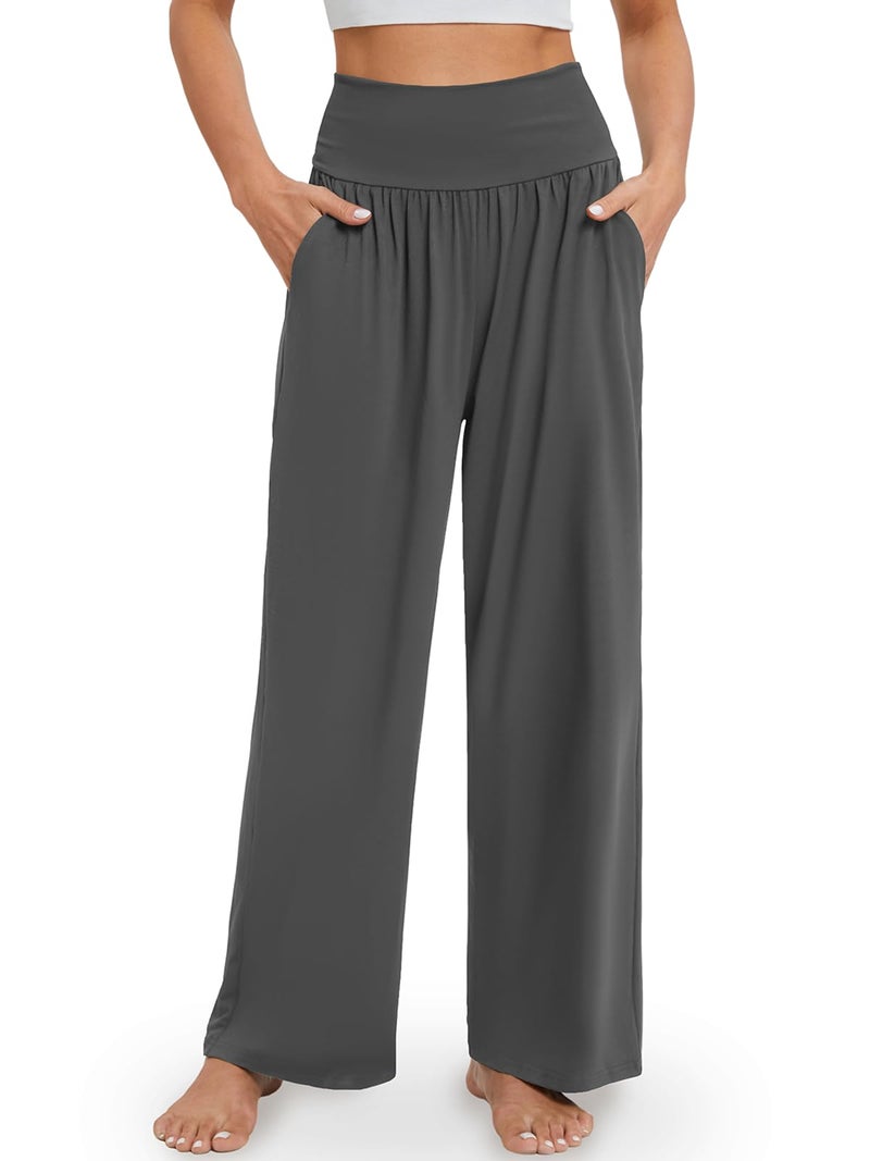 Gracyoga Wide Leg Yoga Pants for Women Casual Loose Cozy Sweatpants High Waisted Lounge Pajama Flowy Pants With Pockets - Image 2