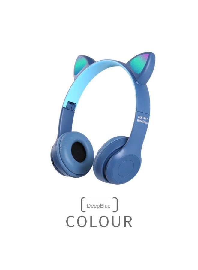 New P47M Cat Ear Wireless Bluetooth Headphones with LED Light - Stereo Over-Ear Headset - Image 1