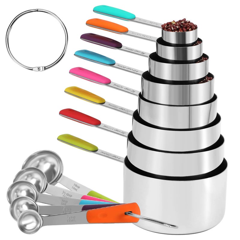 Bopei 13Piece Measuring Cups and Spoons Set Stainless Steel for Cooking  Baking 8Cups5Spoons