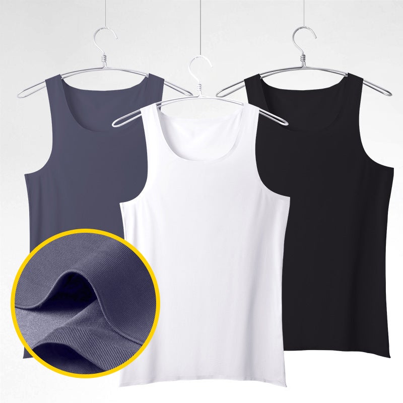 Vest Men'S Ice Silk Seamless Inner Sweat Men'S Sleeveless Underwear Pure White Sports Hurdle Summer Thin Base Shirt - Image 2