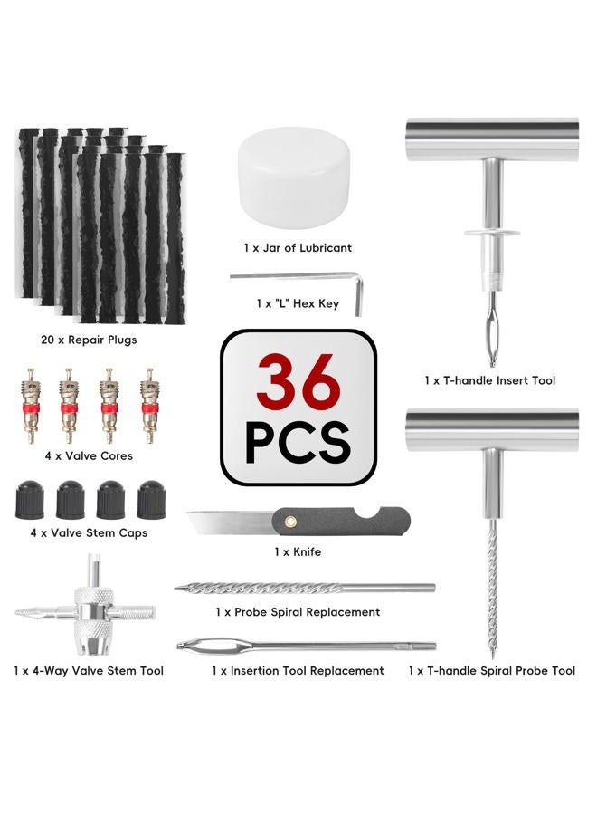 PINKJOY Tire Plug Kit with Plugs 36 Pcs for Car, Motorcycle, ATV, Jeep, Truck, Tractor Flat Tire Puncture Repair Tools - Image 2