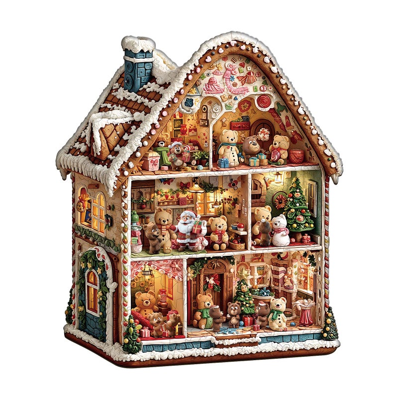 Artipuz Christmas Wooden Puzzles for Adults Bears House Wooden Puzzle Unique Wood Jigsaw Puzzle for Adults Wood Puzzles Adult for Family Wall Art Home Decor 235pcs 134 115in L - Image 3