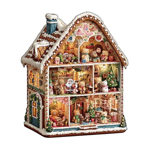 Artipuz Christmas Wooden Puzzles for Adults Bears House Wooden Puzzle Unique Wood Jigsaw Puzzle for Adults Wood Puzzles Adult for Family Wall Art Home Decor 235pcs 134 115in L - Image 1