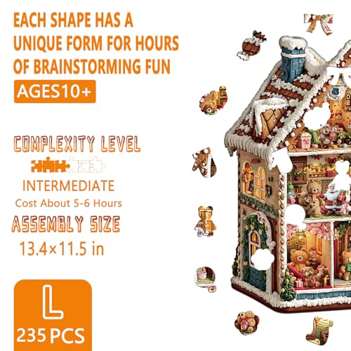 Artipuz Christmas Wooden Puzzles for Adults Bears House Wooden Puzzle Unique Wood Jigsaw Puzzle for Adults Wood Puzzles Adult for Family Wall Art Home Decor 235pcs 134 115in L - Image 5