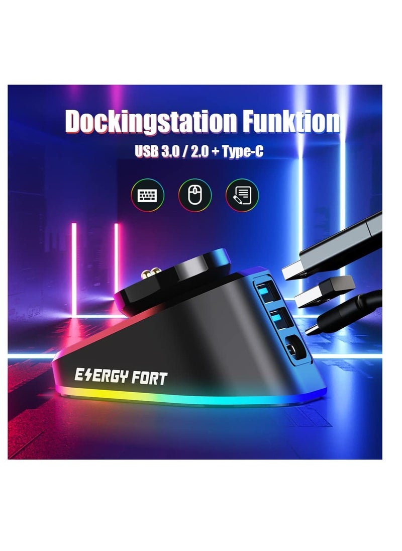Excefore - Wireless Mouse Charging Dock, Compatible with Razer Mouse, Logitech GPRO X Superlight 2/ G502/ G502X Lightspeed, Magnetic Razer Mouse Dock for Naga pro Basilisk Ultimate, RGB Lights, 2 USB Slots - Image 1