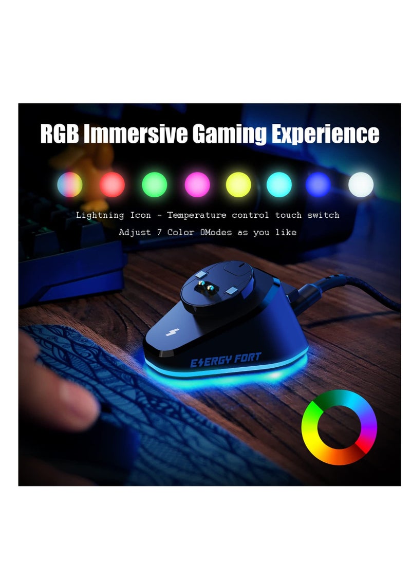 Excefore - Wireless Mouse Charging Dock, Compatible with Razer Mouse, Logitech GPRO X Superlight 2/ G502/ G502X Lightspeed, Magnetic Razer Mouse Dock for Naga pro Basilisk Ultimate, RGB Lights, 2 USB Slots - Image 1