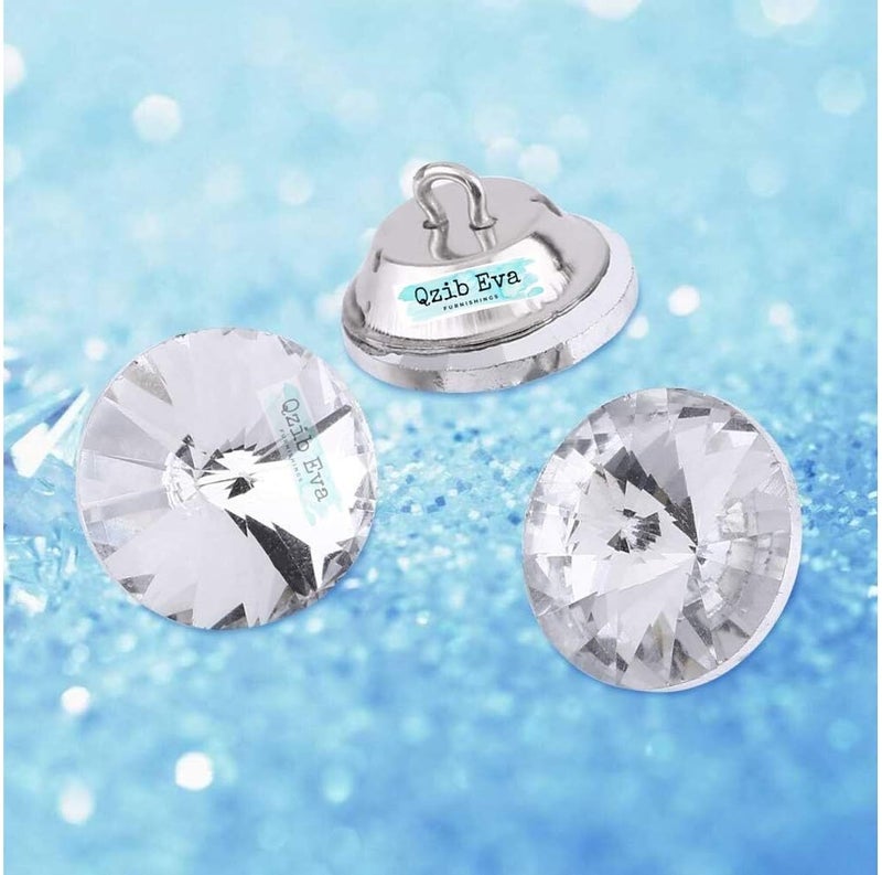 QZibeva QZIBEVA Pack 50 Crystal 20 mm Upholstery Metal Loop Rhinestone Buttons Clear Sofa Sewing Crafts Silver Code CSB013  - Image 1