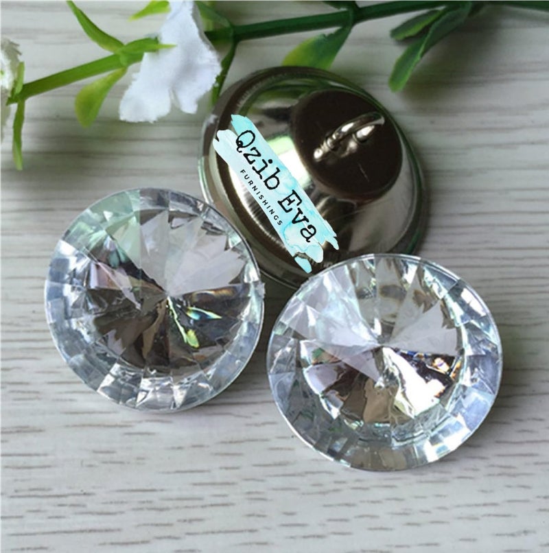 QZibeva QZIBEVA Pack 50 Crystal 20 mm Upholstery Metal Loop Rhinestone Buttons Clear Sofa Sewing Crafts Silver Code CSB013  - Image 2