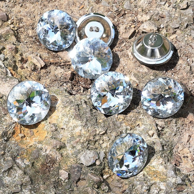 QZibeva QZIBEVA Pack 50 Crystal 20 mm Upholstery Metal Loop Rhinestone Buttons Clear Sofa Sewing Crafts Silver Code CSB013  - Image 4