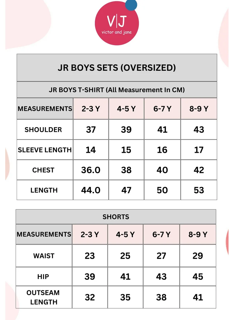 victor and jane Oversized - Boys' Jacquard 2-Piece Set - T-Shirt with Badge Detail and matching Shorts with Pockets,