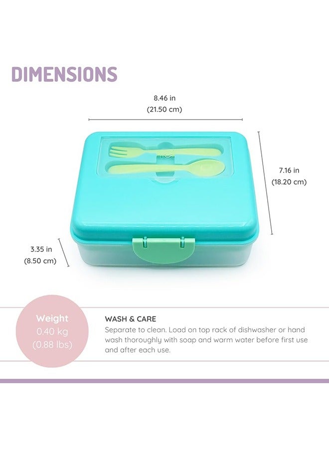 melii صندوق غداء بنتو ذو طبقتين مع أدوات | مقاوم للتسرب وخالي من BPA للبنات والأولاد | أغطية محكمة | آمن في غسالة الصحون والميكروويف، أزرق، نعناعي وليموني - Image 2